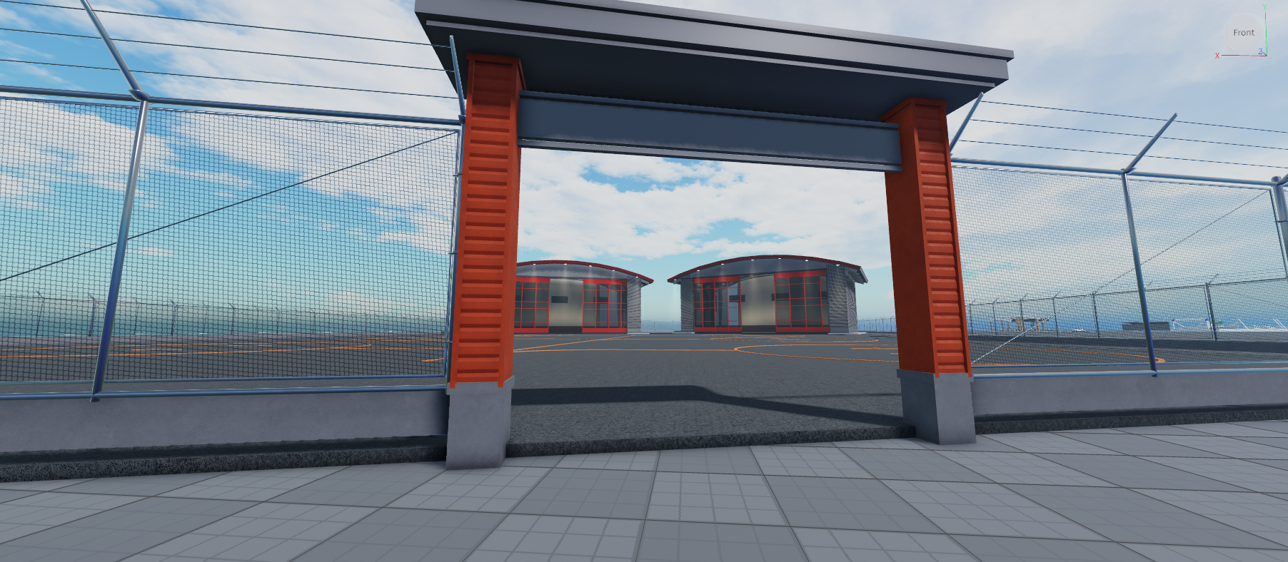 Interior de una base en Roblox con pasillos