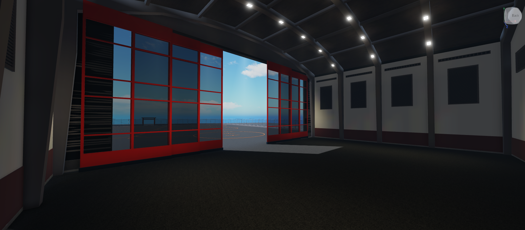 Otra vista de un hangar en Roblox